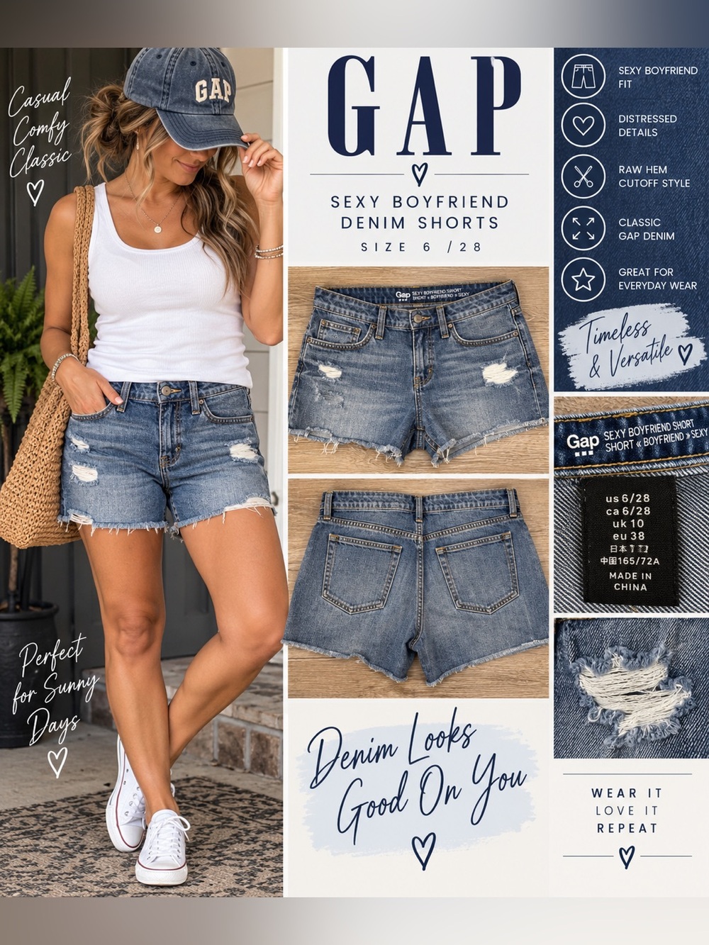 GAP Sexy Boyfriend Distressed Denim Shorts Size 6/28 Cutoff